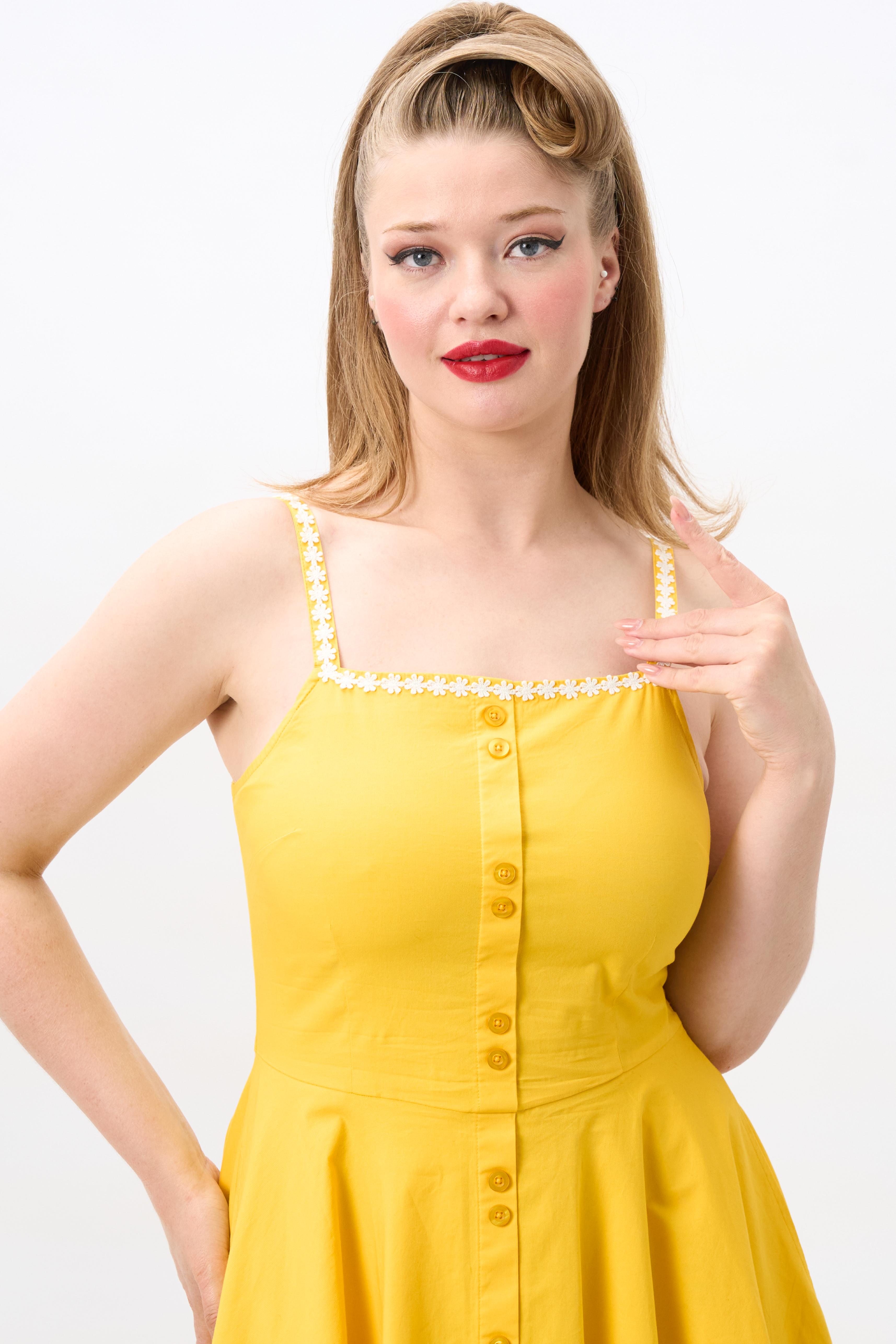 Morgana White Trim Yellow Swing Dress