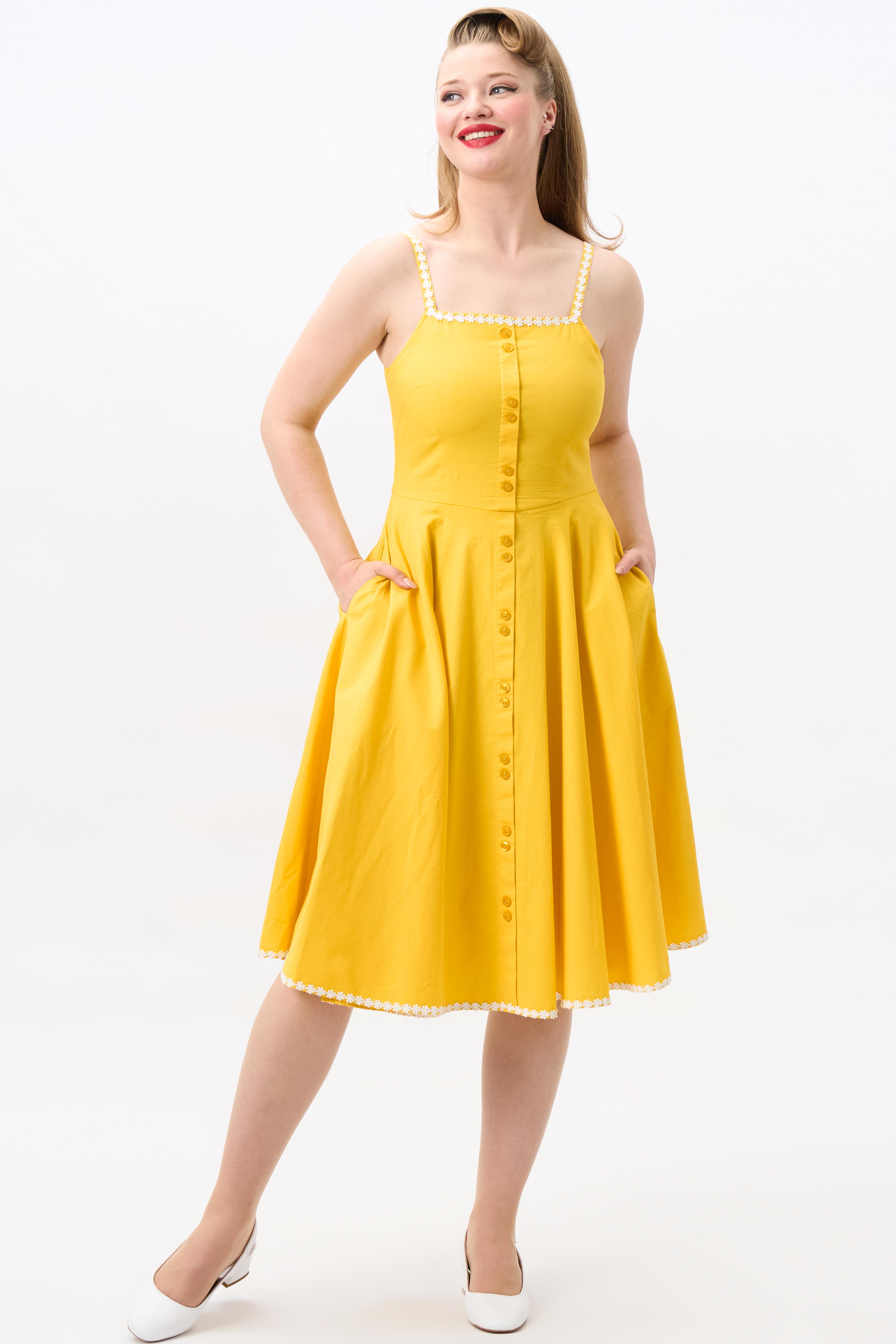 Morgana White Trim Yellow Swing Dress