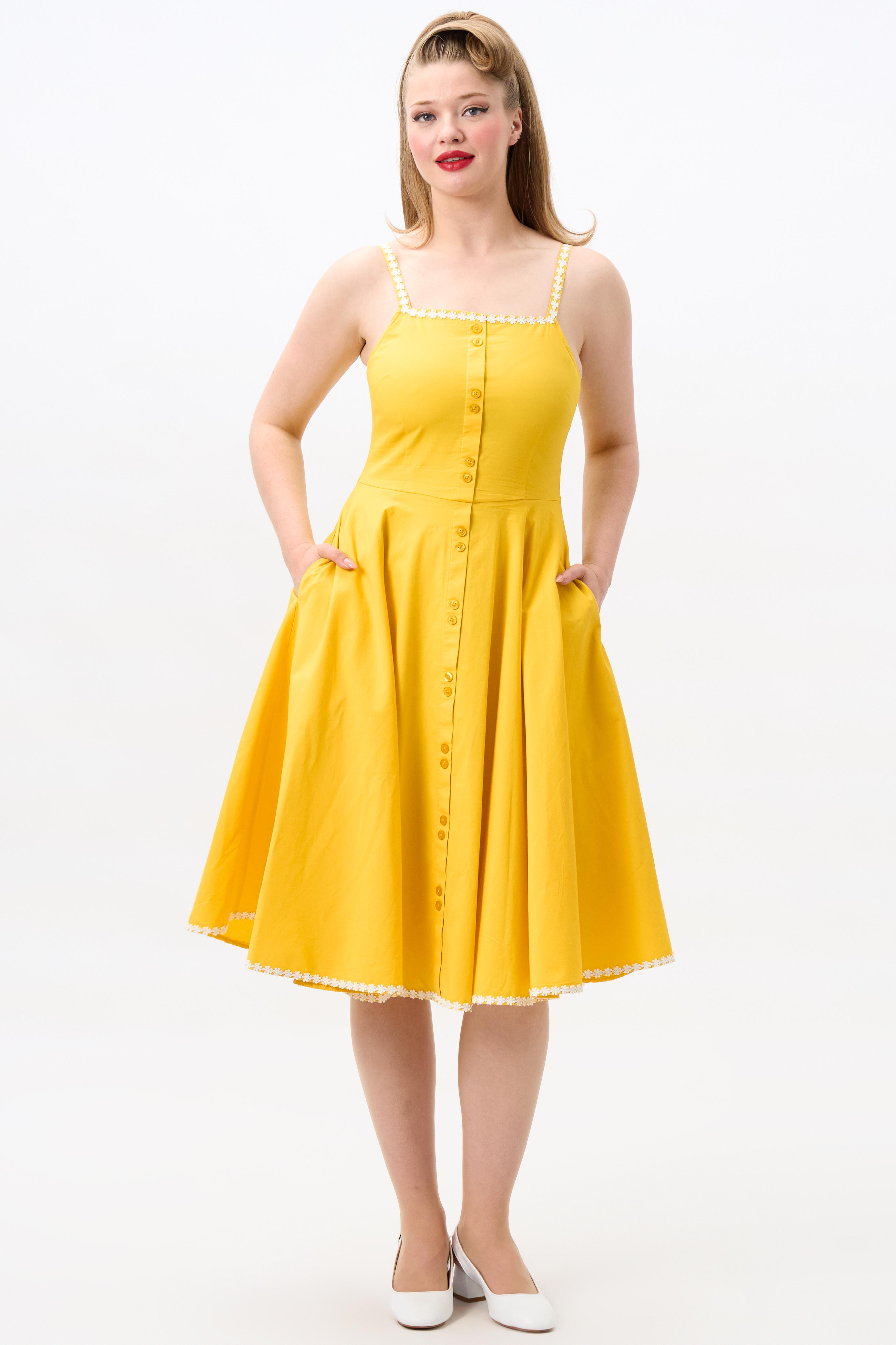 Morgana White Trim Yellow Swing Dress