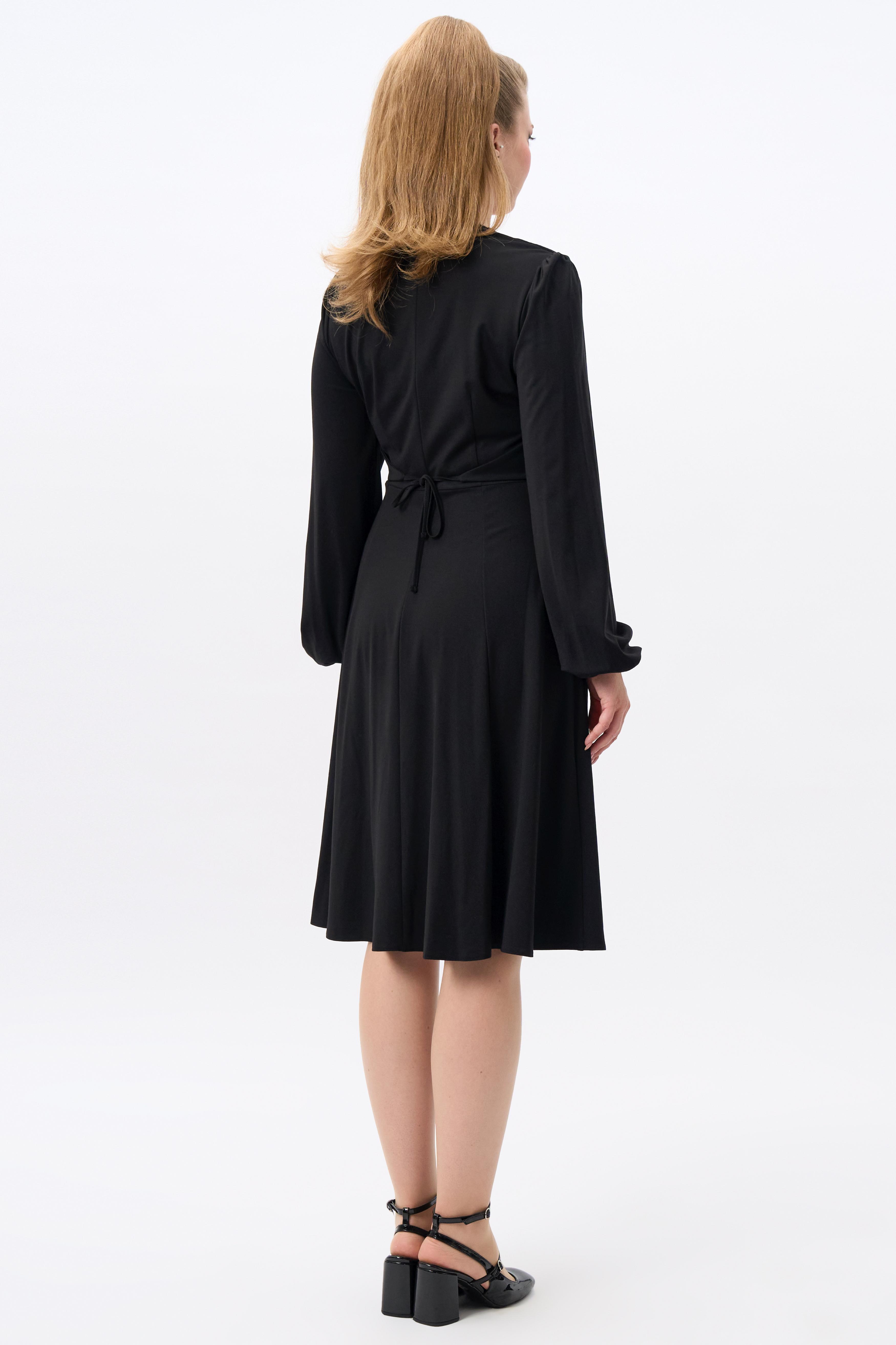 Leslie Black Balloon Sleeve Jersey Dress