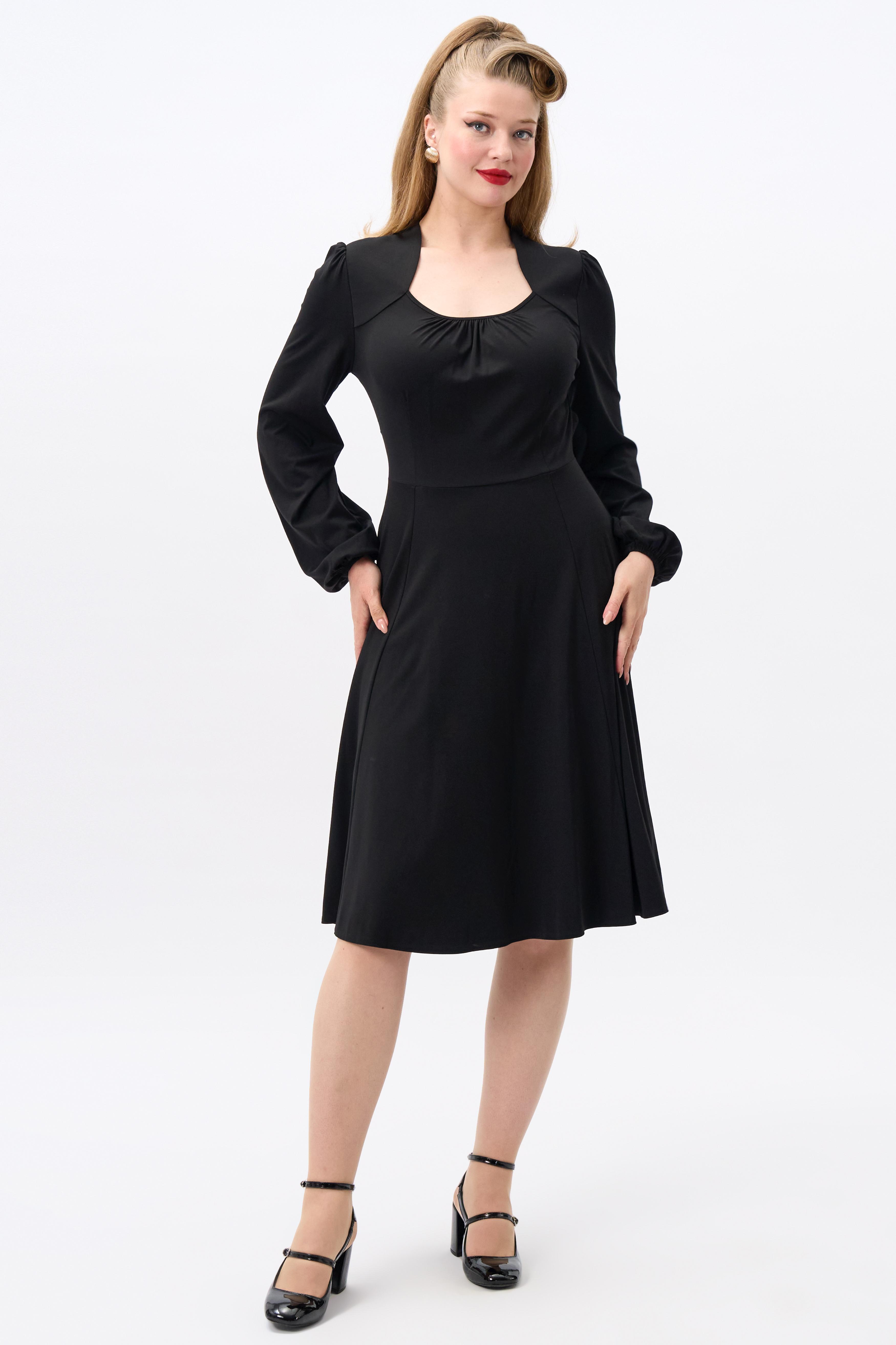 Leslie Black Balloon Sleeve Jersey Dress