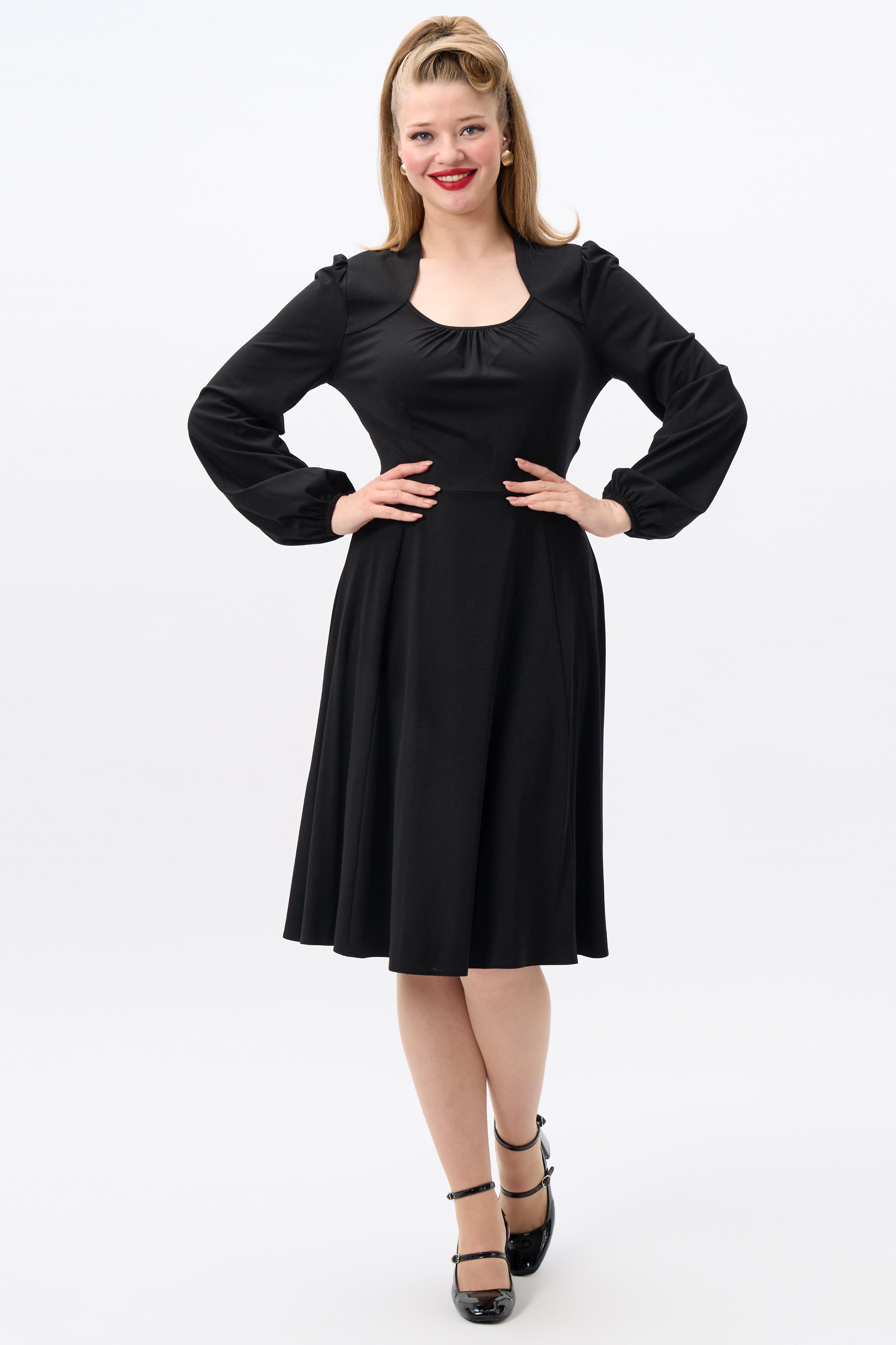 Leslie Black Balloon Sleeve Jersey Dress