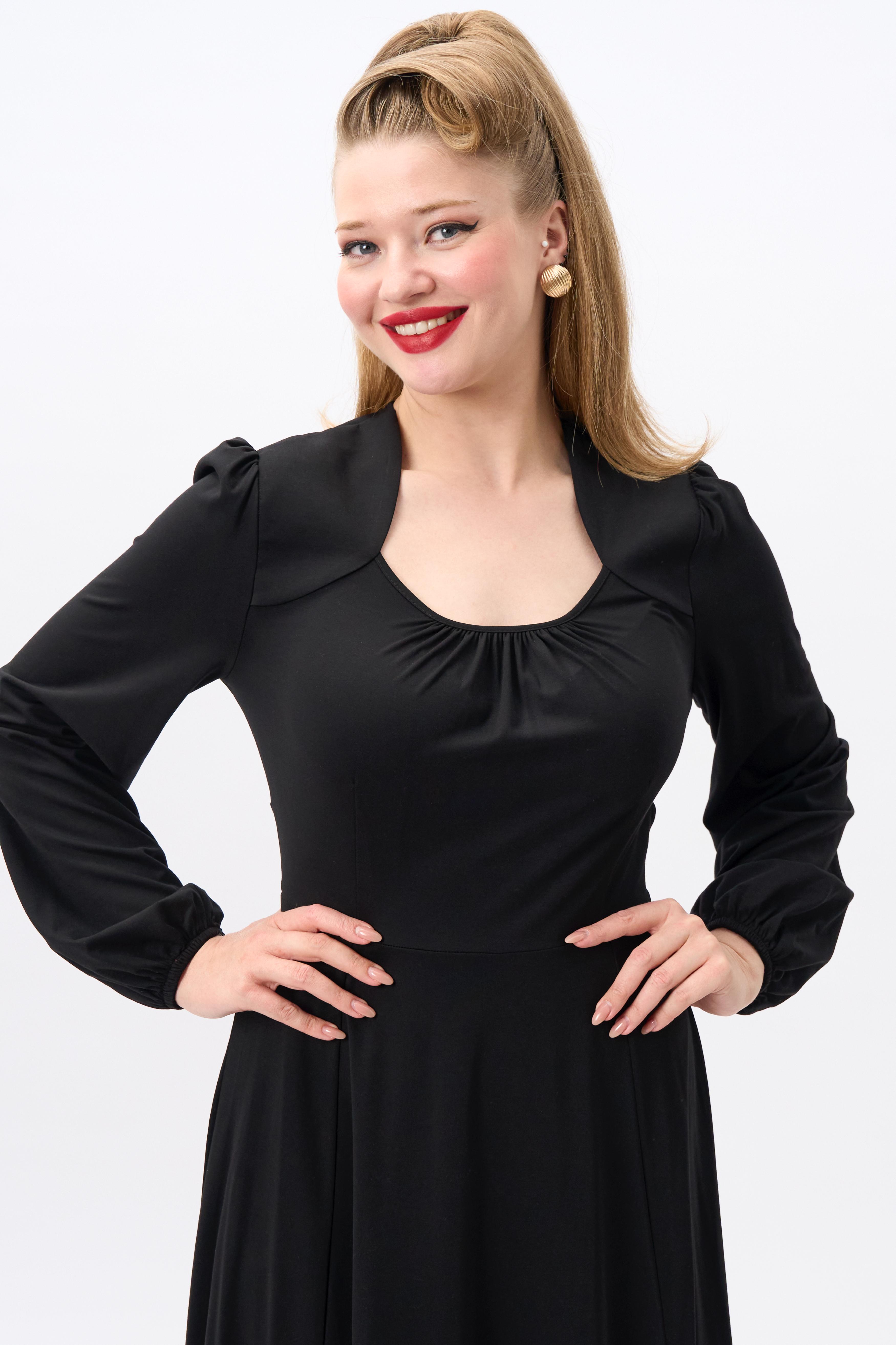Leslie Black Balloon Sleeve Jersey Dress