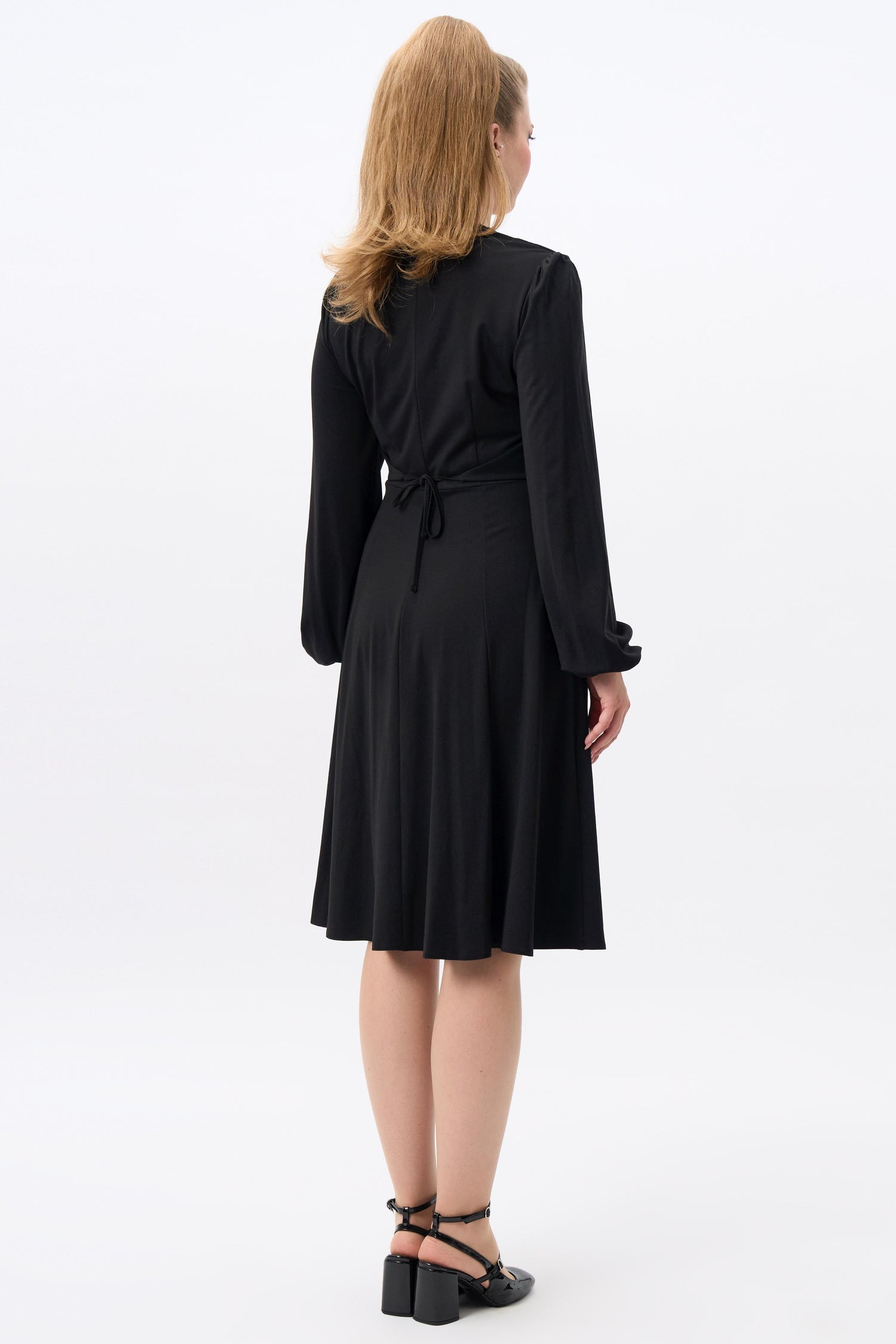 Leslie Black Balloon Sleeve Jersey Dress